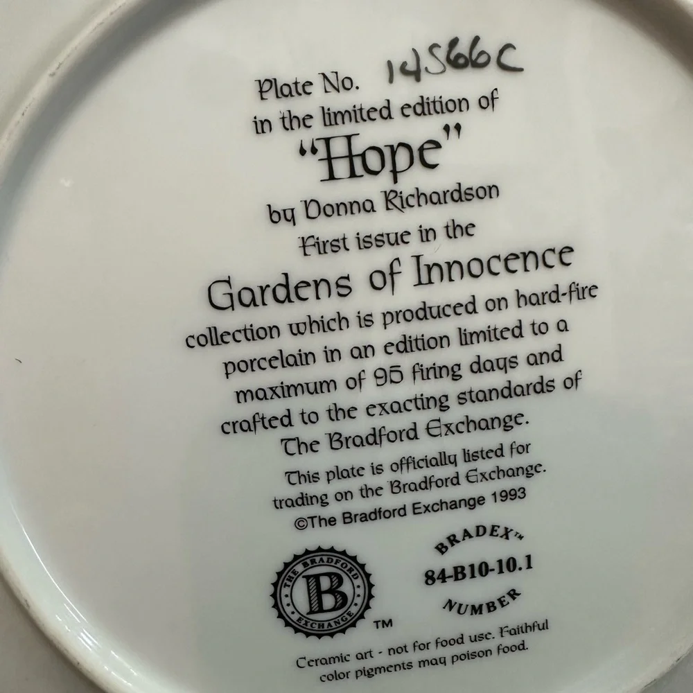 Vintage Wall Decor Plate Precious Angel Little Girl ‘Hope’ by Donna Richardson